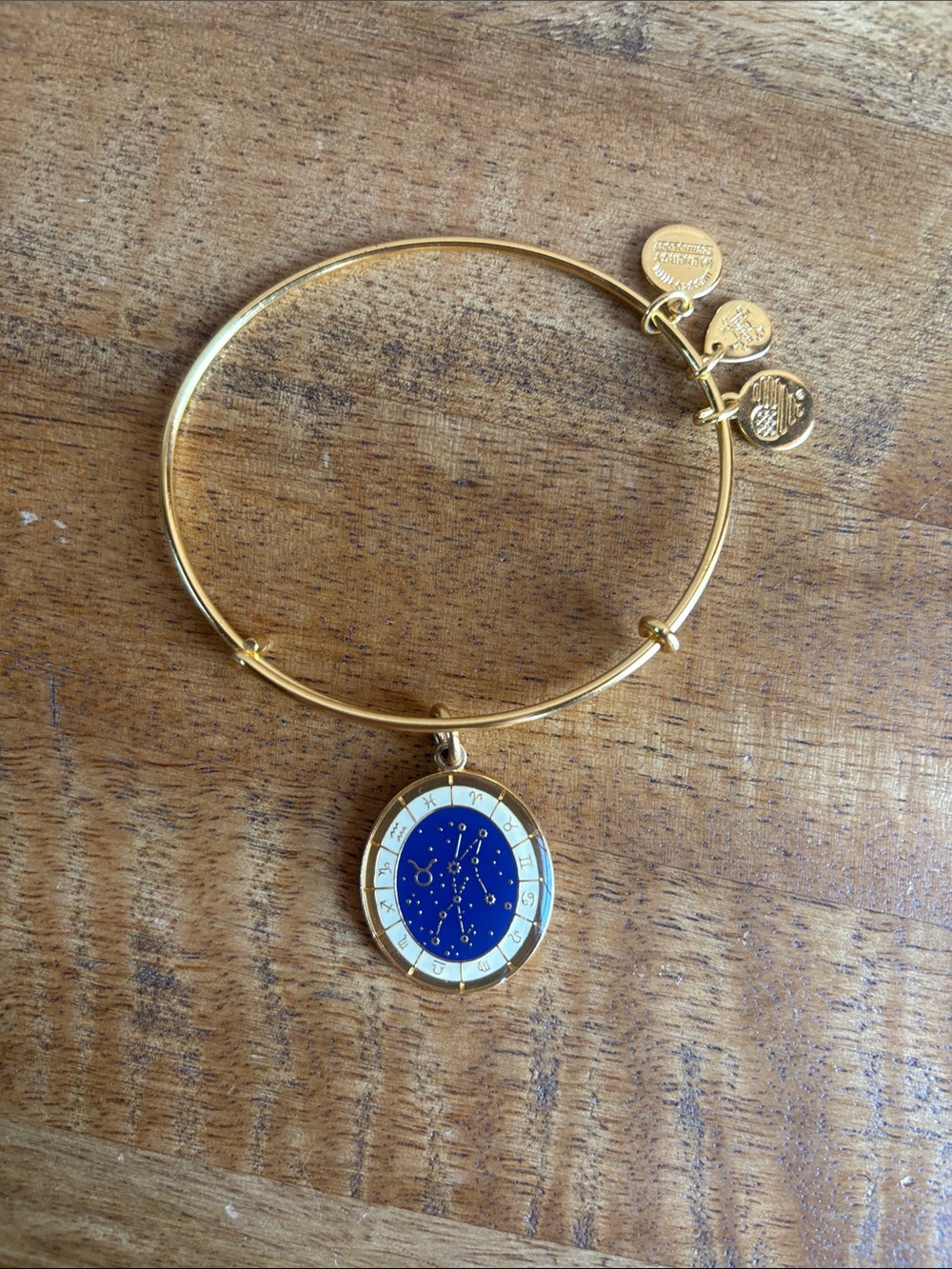 TAURUS Alex and Ani Gold Bangle with Blue Zodiac Constellation Charm